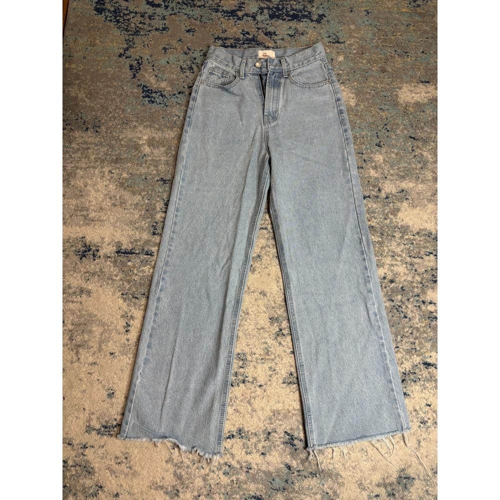 Womens High Rise Straight Leg Jeans Made By Rubies Size M Blue Denim Raw Hem